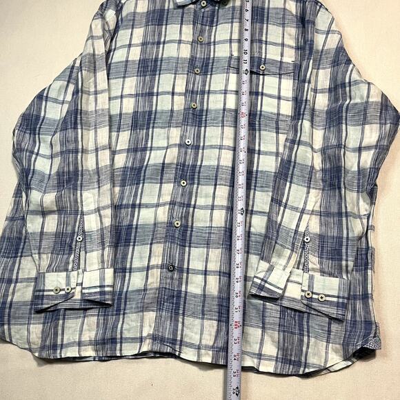 Tommy Bahama Men's Big & Tall Blue Plaid Short Sleeve Linen Button-Down Shirt - Picture 5 of 7